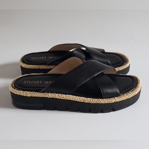 Stuart Weitzman Roza Lift Slide Black Leather Size 7 B - Picture 6 of 10